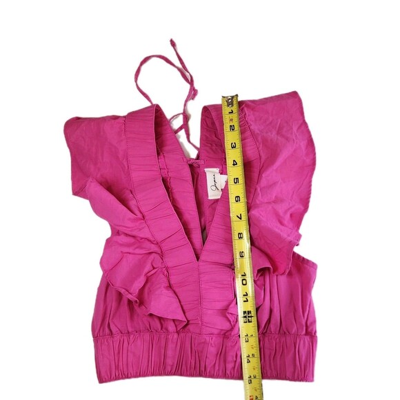 Japna 100% Cotton Pink Ruffle Crop Top Women's Sz S Boho Resort Vacation Blouse - Picture 7 of 9